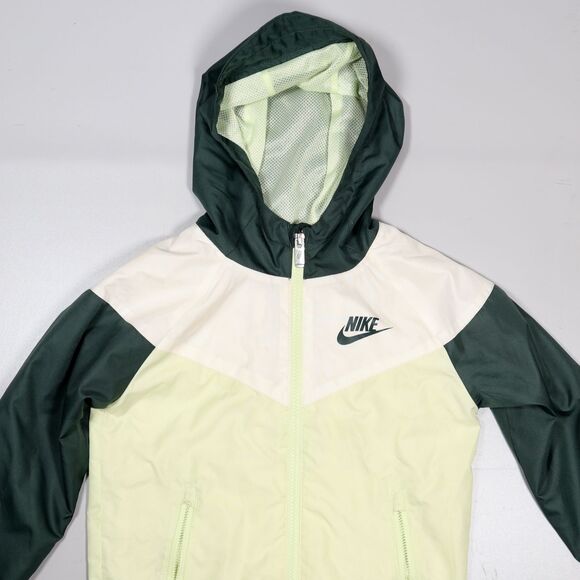 Nike Jacket Youth Size 6 Green Hooded Full Zip Windbreaker Lightweight 5-6 Yrs - Picture 2 of 9
